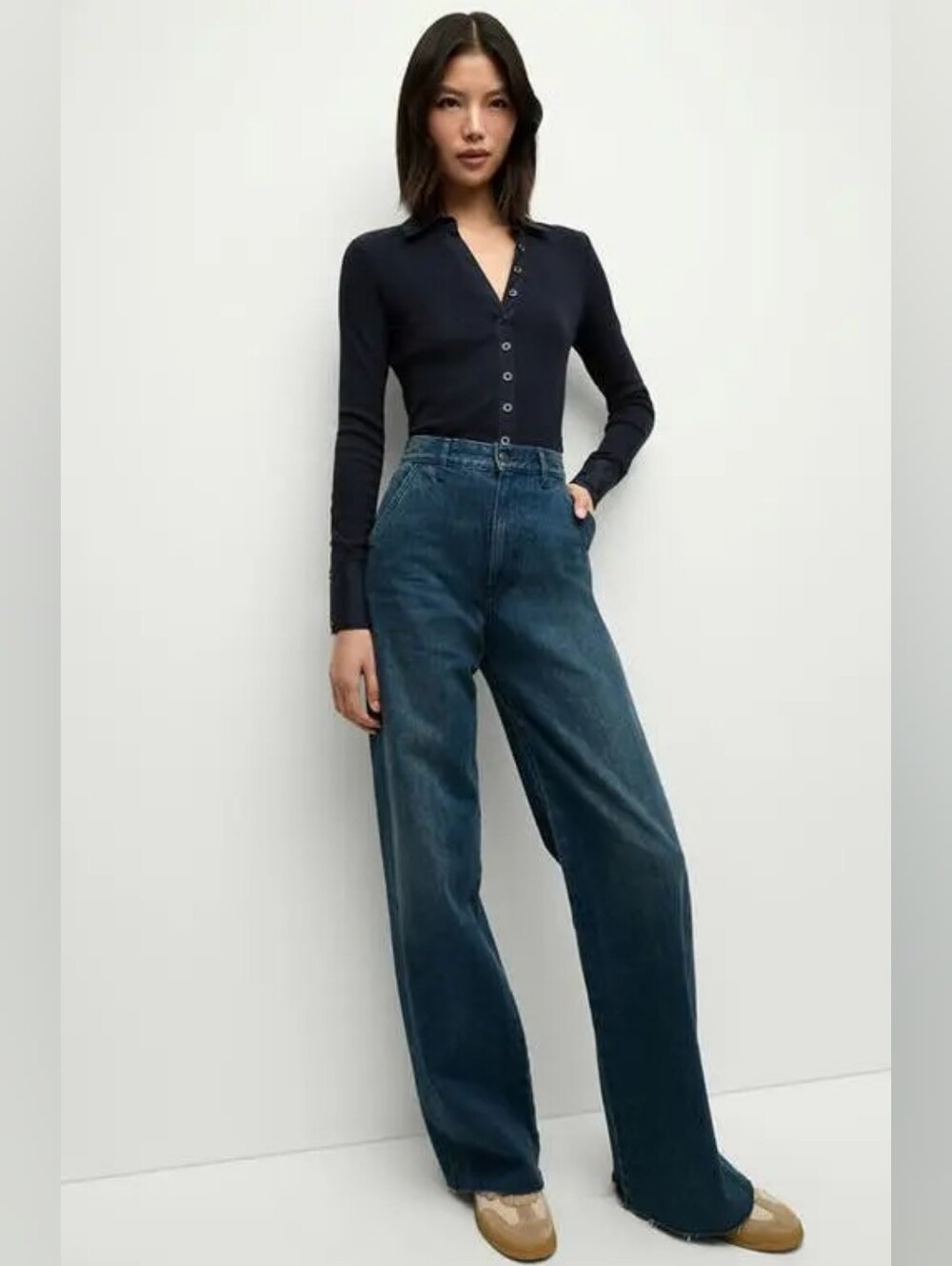 VERONICA BEARD Taylor Relaxed Wide Leg High Rise Raw Hem Jeans Size 28